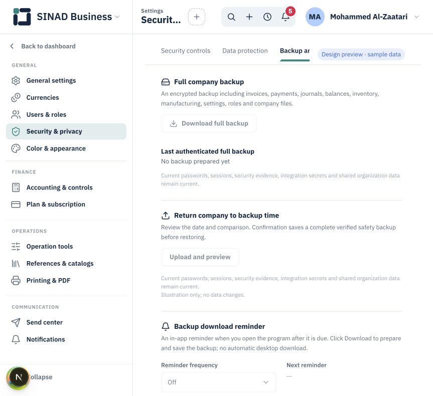 Download and safely restore a SINAD backup