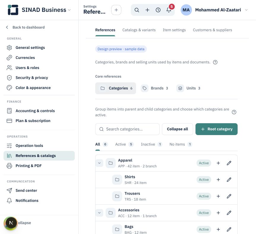 References and variants: categories, brands and units