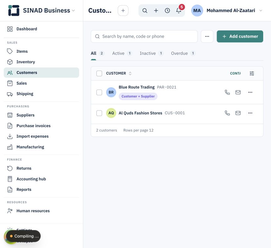 Customers, suppliers, balances and statements