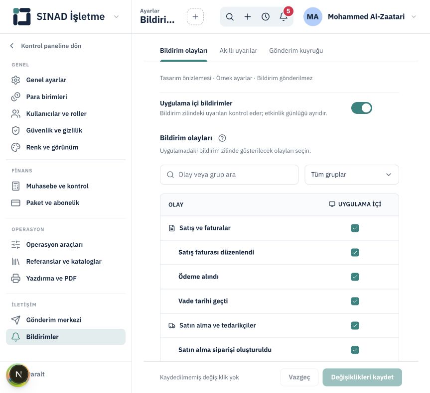 Bildirimler ve etkinlik geçmişi