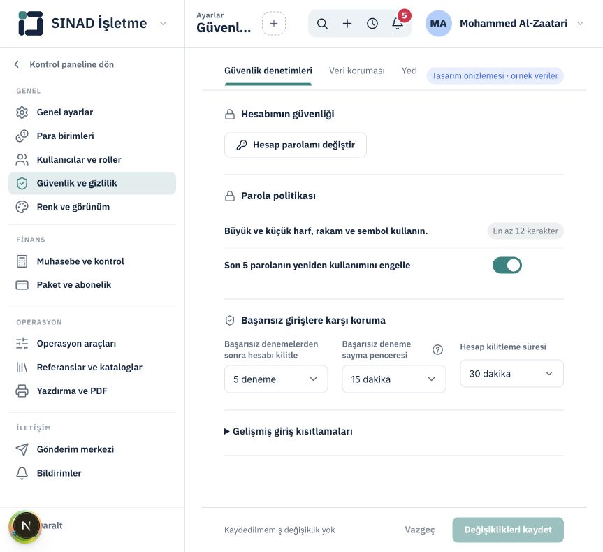 Güvenlik kontrolleri ve parola değişikliği