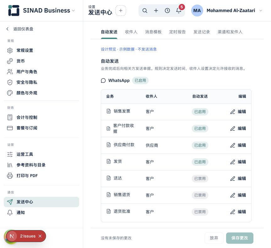 发送中心：邮件、WhatsApp 与收件人